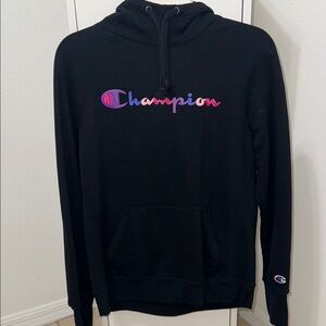 Champion Black Hoodie with Multicolor Logo